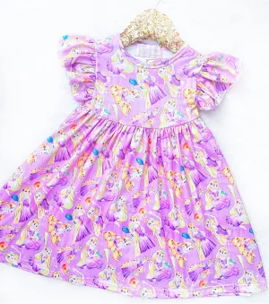 $10.00 EA - 2-3 X 1, 6-7 X 2 - Girls Fun Character Dresses - Purple Rapunzel
