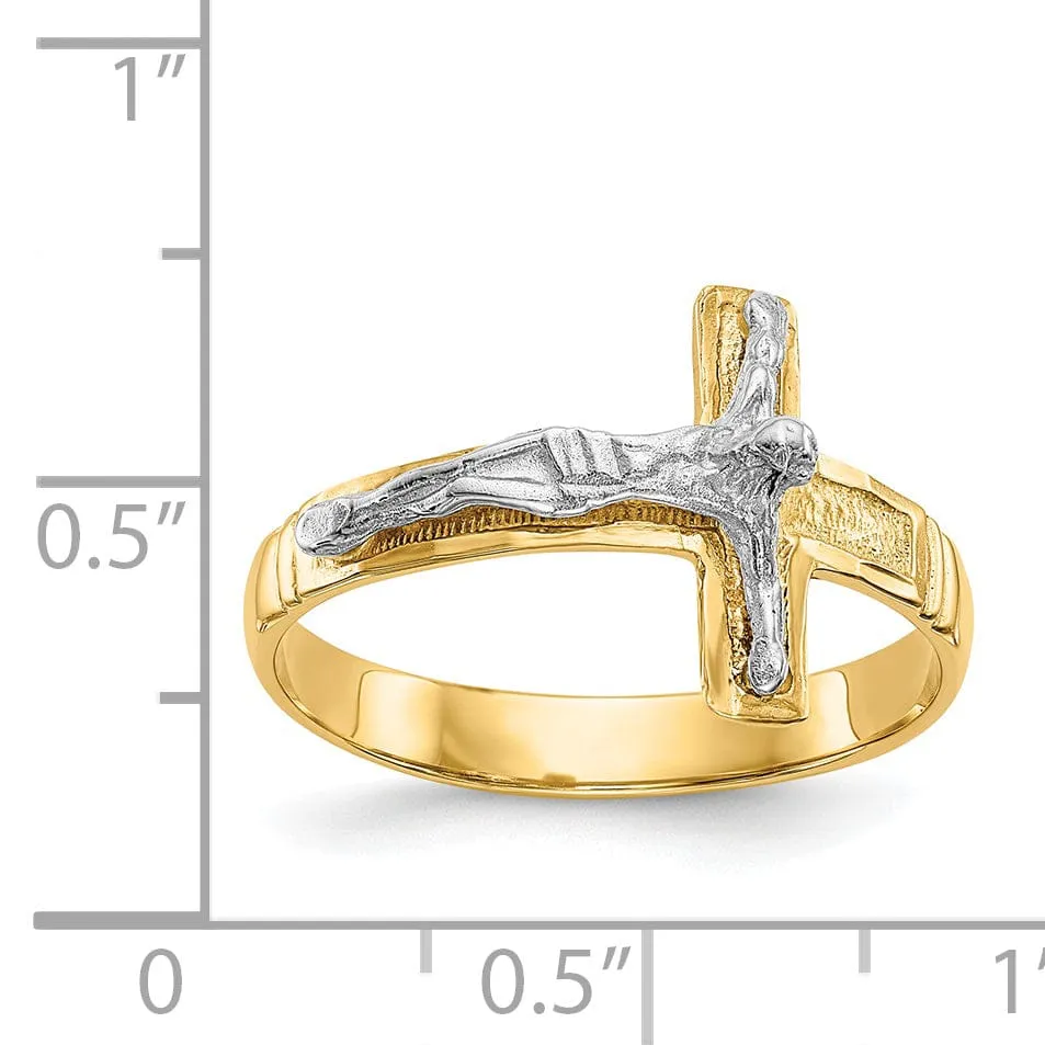 14k Two Tone Gold Diamond-Cut Mens Crucifix Ring