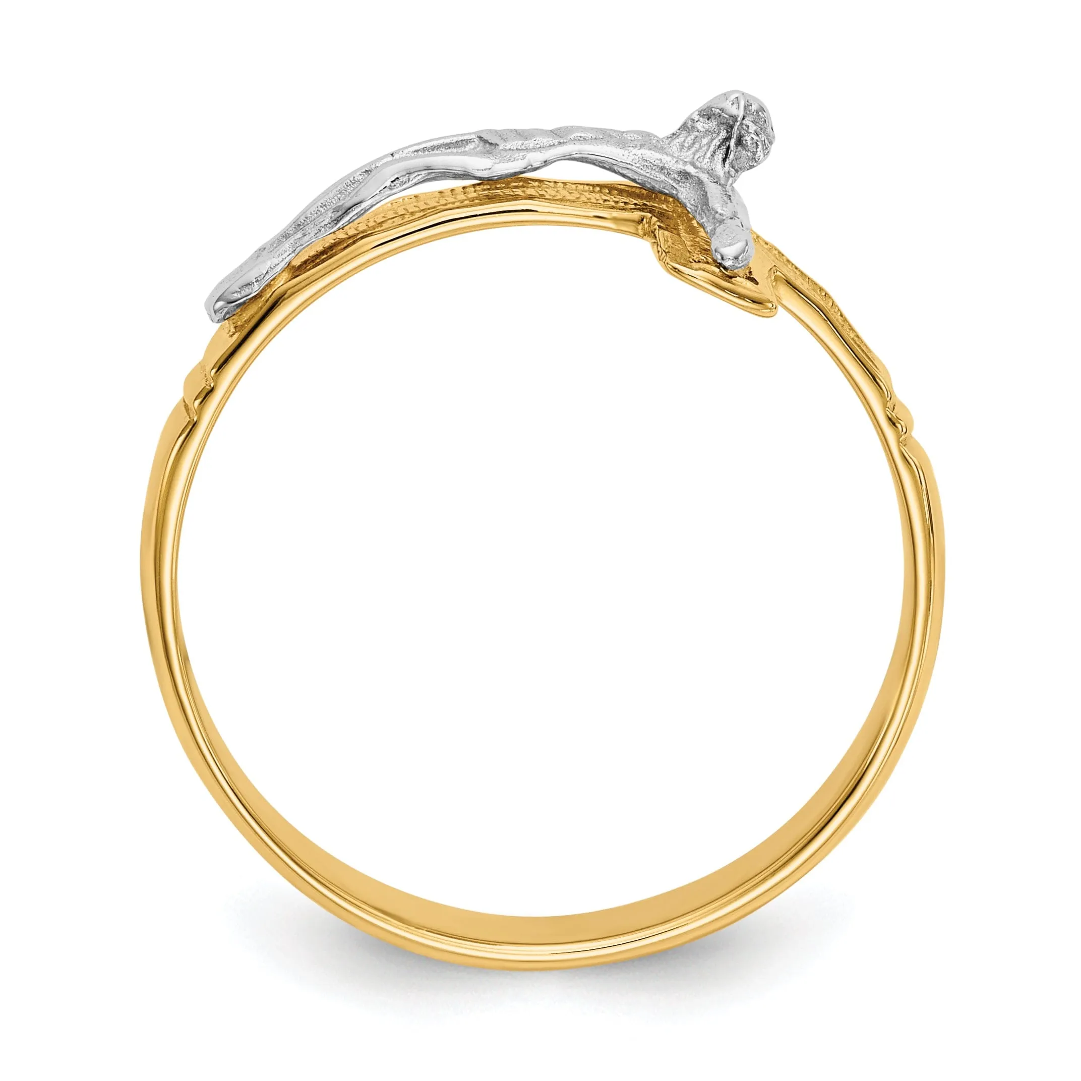 14k Two Tone Gold Diamond-Cut Mens Crucifix Ring