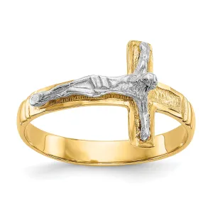 14k Two Tone Gold Diamond-Cut Mens Crucifix Ring