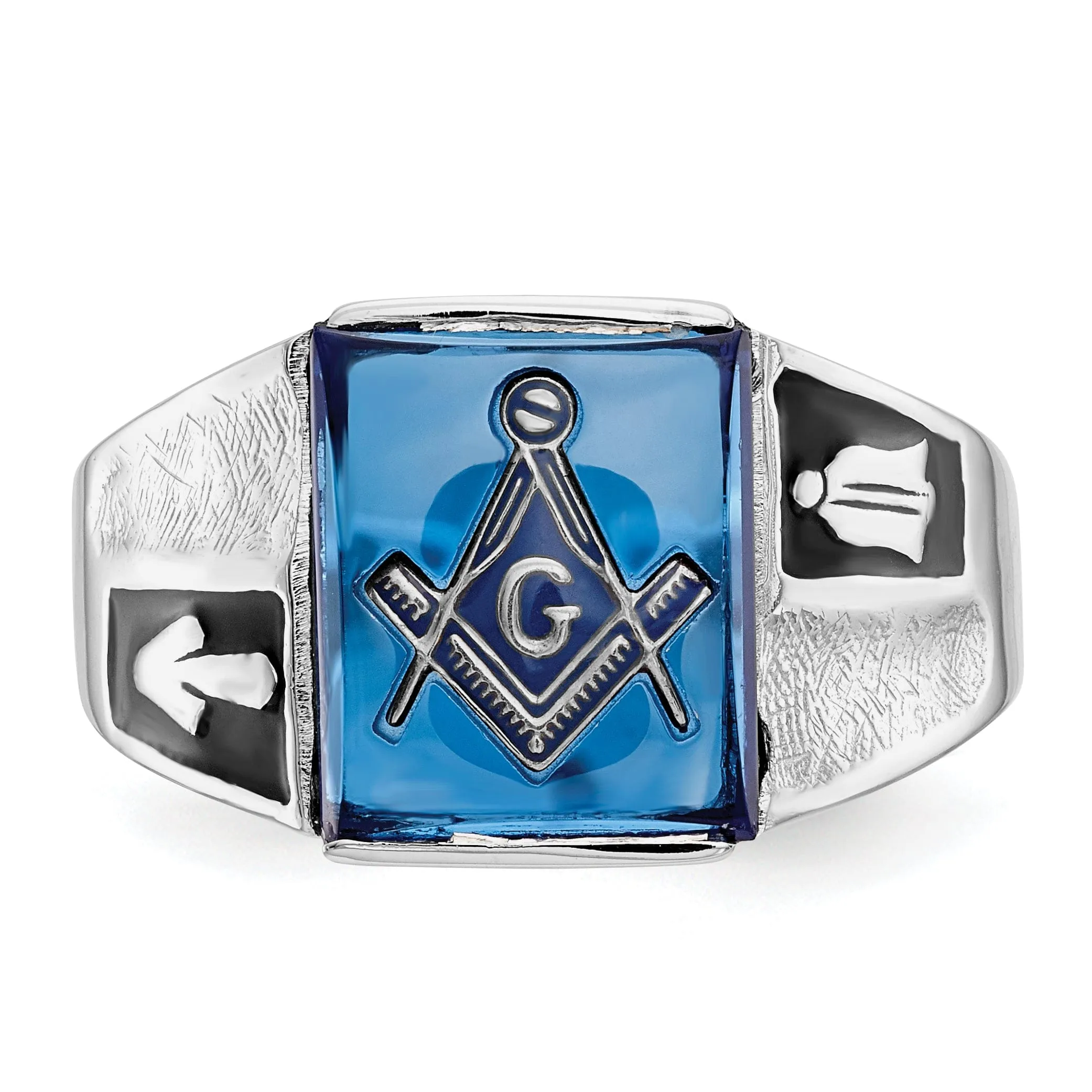 14k White Gold Men's Blue Masonic Ring