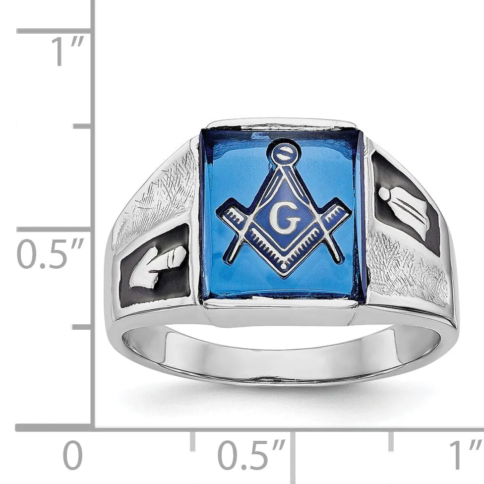 14k White Gold Men's Blue Masonic Ring