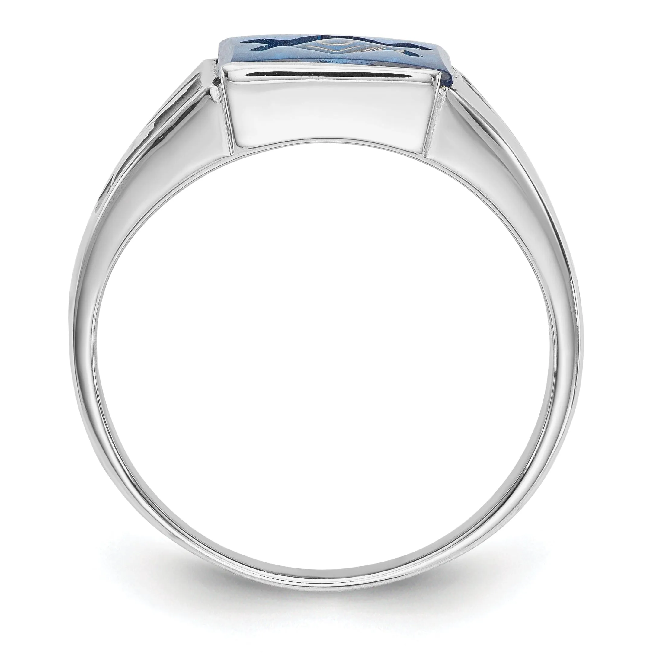 14k White Gold Men's Blue Masonic Ring