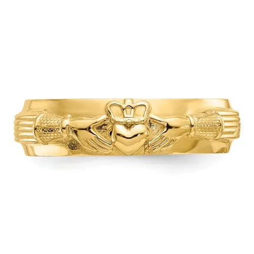 14k Yellow Gold Mens Claddagh Band Ring