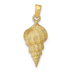 14k Yellow Gold Solid Texture Polished Finish Open Back Men's Conch Shell Charm Pendant