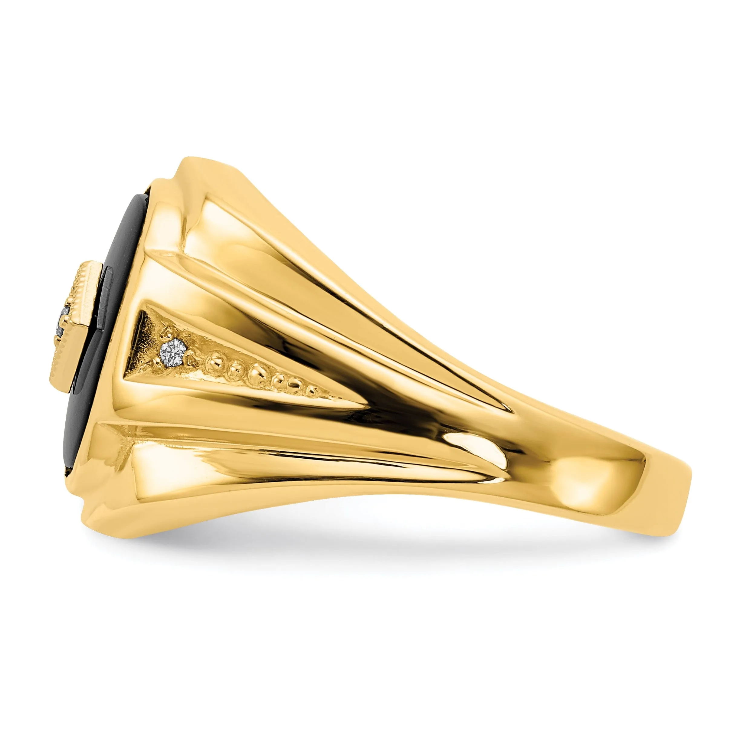14k Yellow Rhodium Men's Onyx Diamond Ring