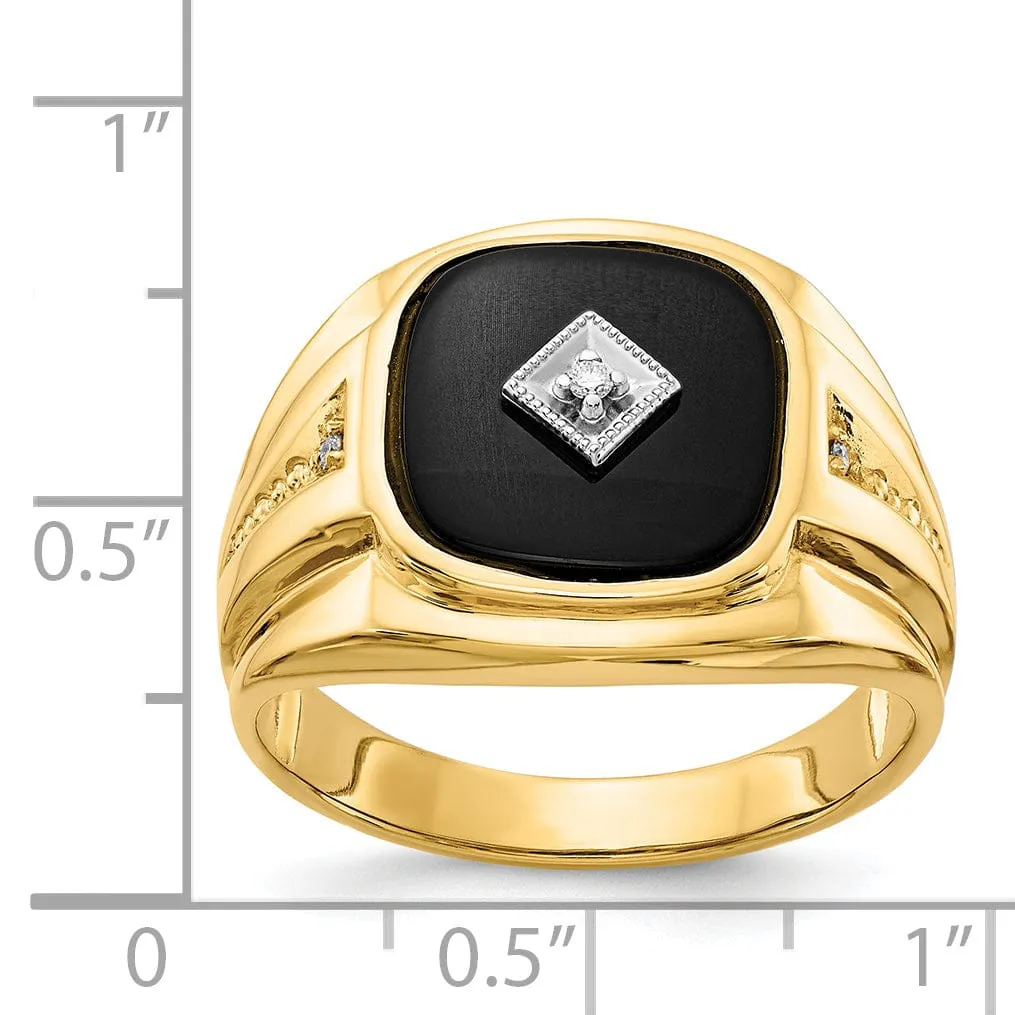 14k Yellow Rhodium Men's Onyx Diamond Ring
