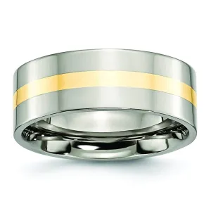 8mm 14k Yellow Gold Inlay Titanium Ring Flat Polished Finish