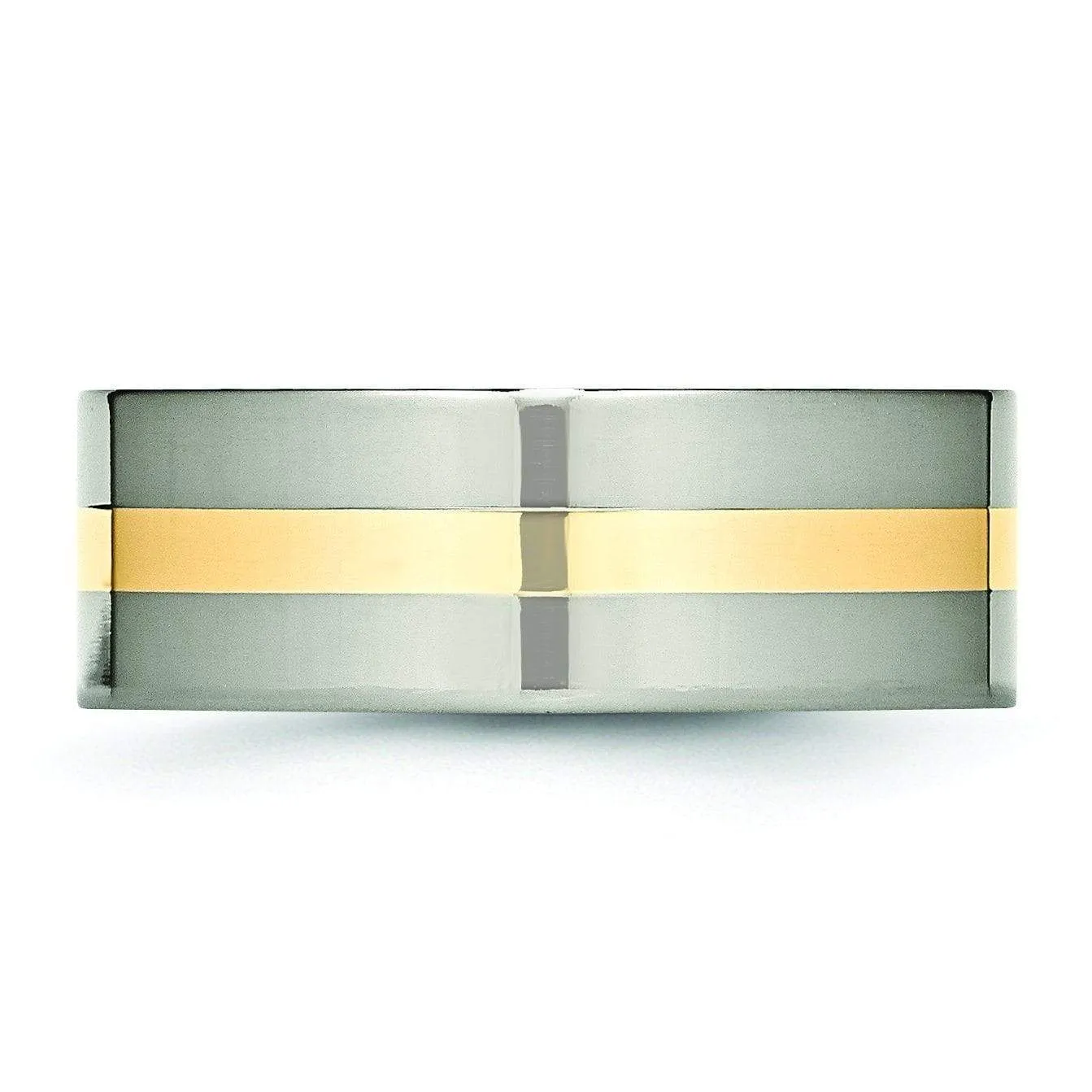8mm 14k Yellow Gold Inlay Titanium Ring Flat Polished Finish