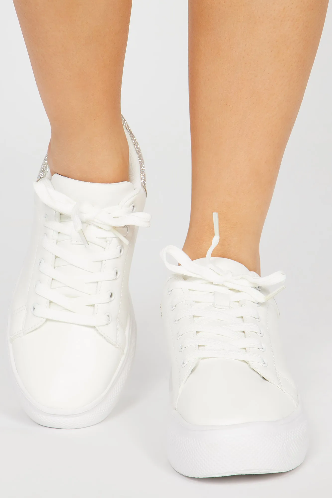 Adeline Embellished Lace Up Sneakers - Silver