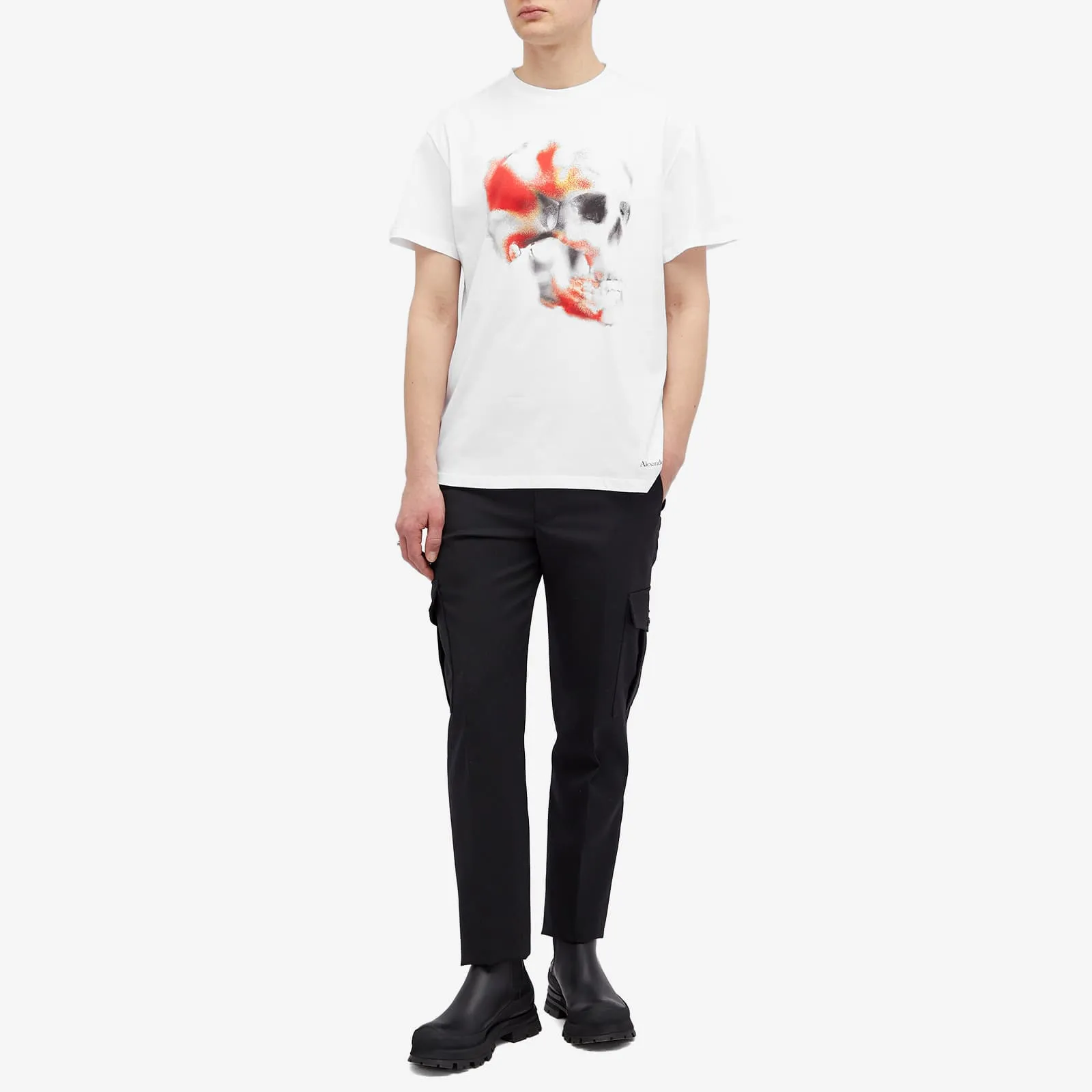 Alexander Mcqueen Obscured Skull Print T-Shirt, White, Red & Black