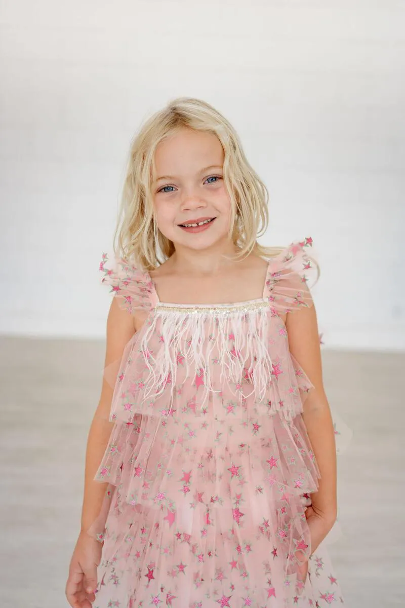 Baby Girl Dresses | Fur Layered Dress- Pink Star | Petite Hailey