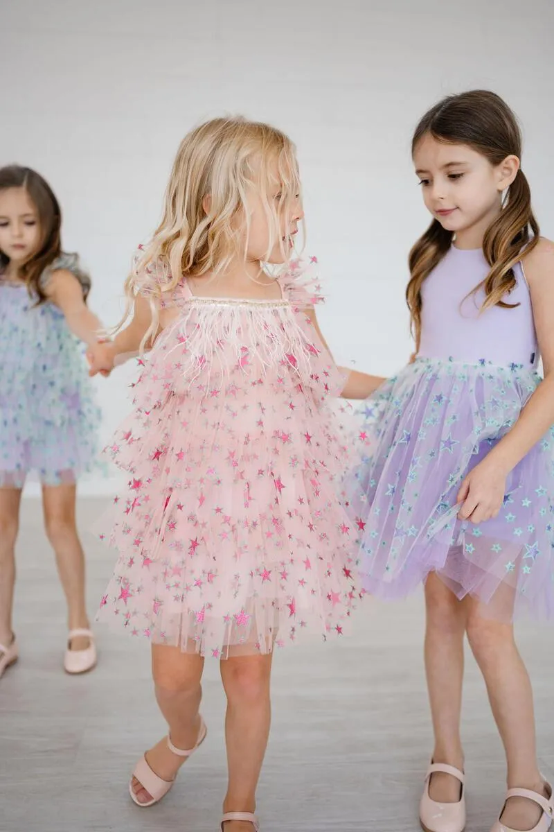 Baby Girl Dresses | Fur Layered Dress- Pink Star | Petite Hailey