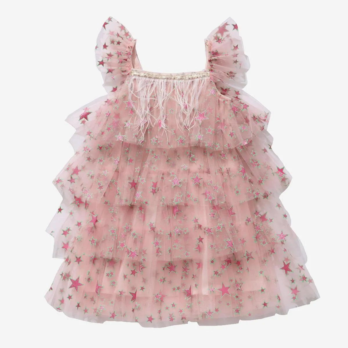Baby Girl Dresses | Fur Layered Dress- Pink Star | Petite Hailey