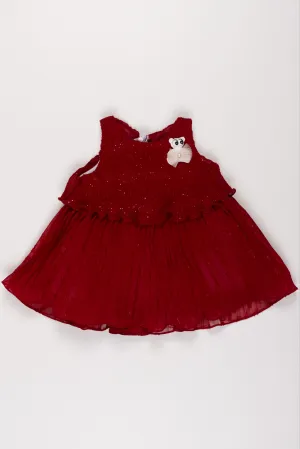 Baby Girl's Festive Maroon Baby Frock with Sparkling Sequin Details