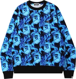 BAPE Flame Wide Crewneck 'Blue' Sweatshirt, blue