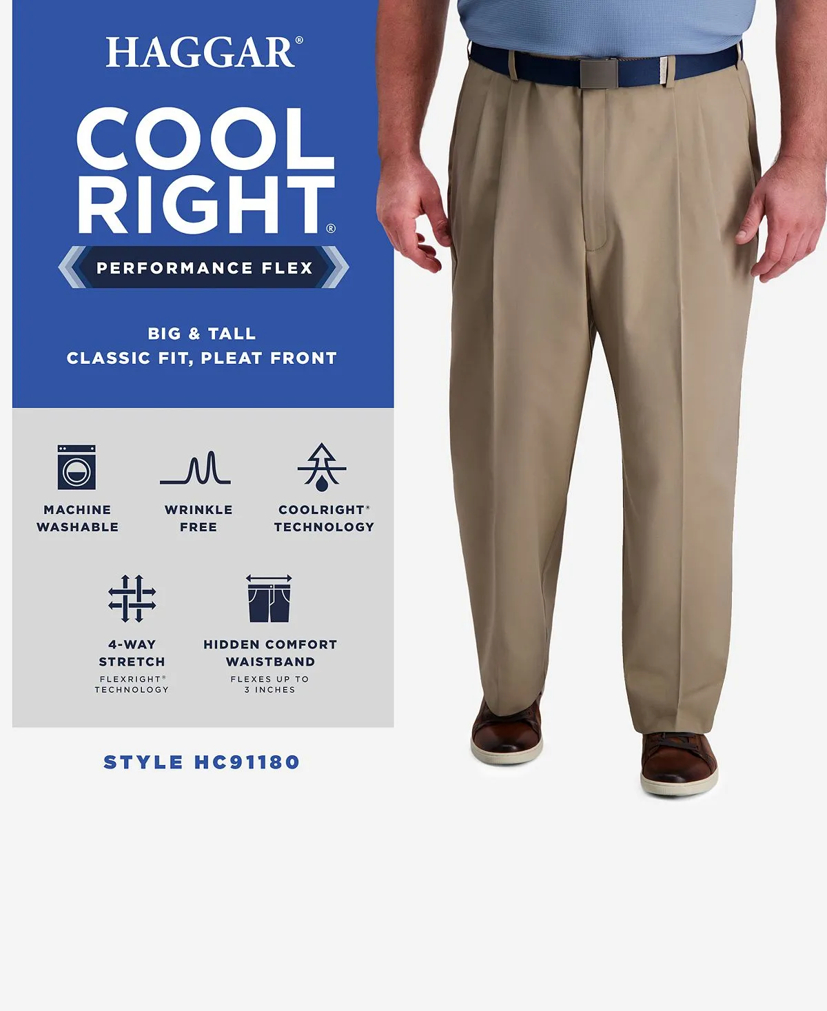 Big & Tall Cool Right Performance Flex Haggar Regular Fit Pleats