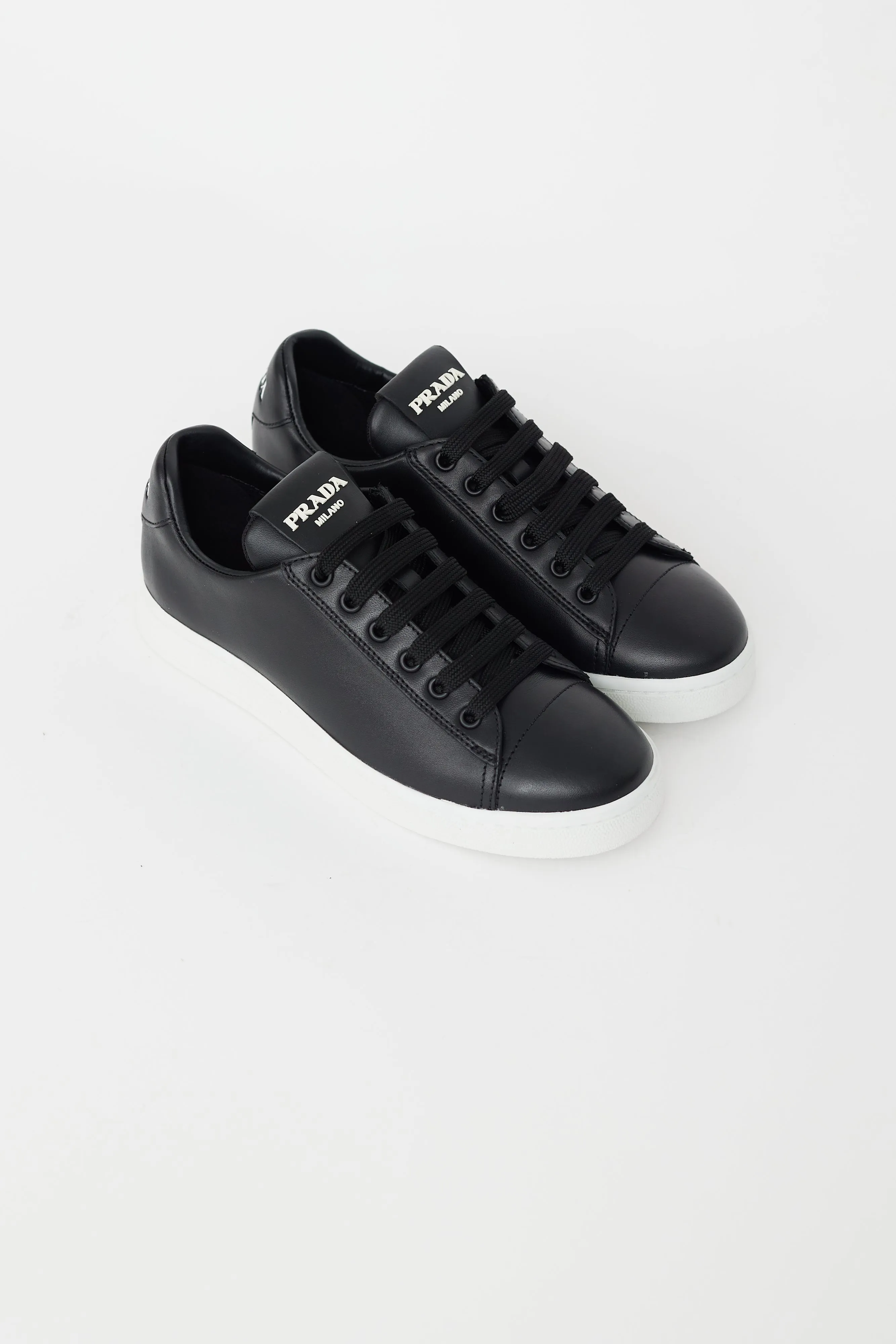 Black Leather Logo Sneakers