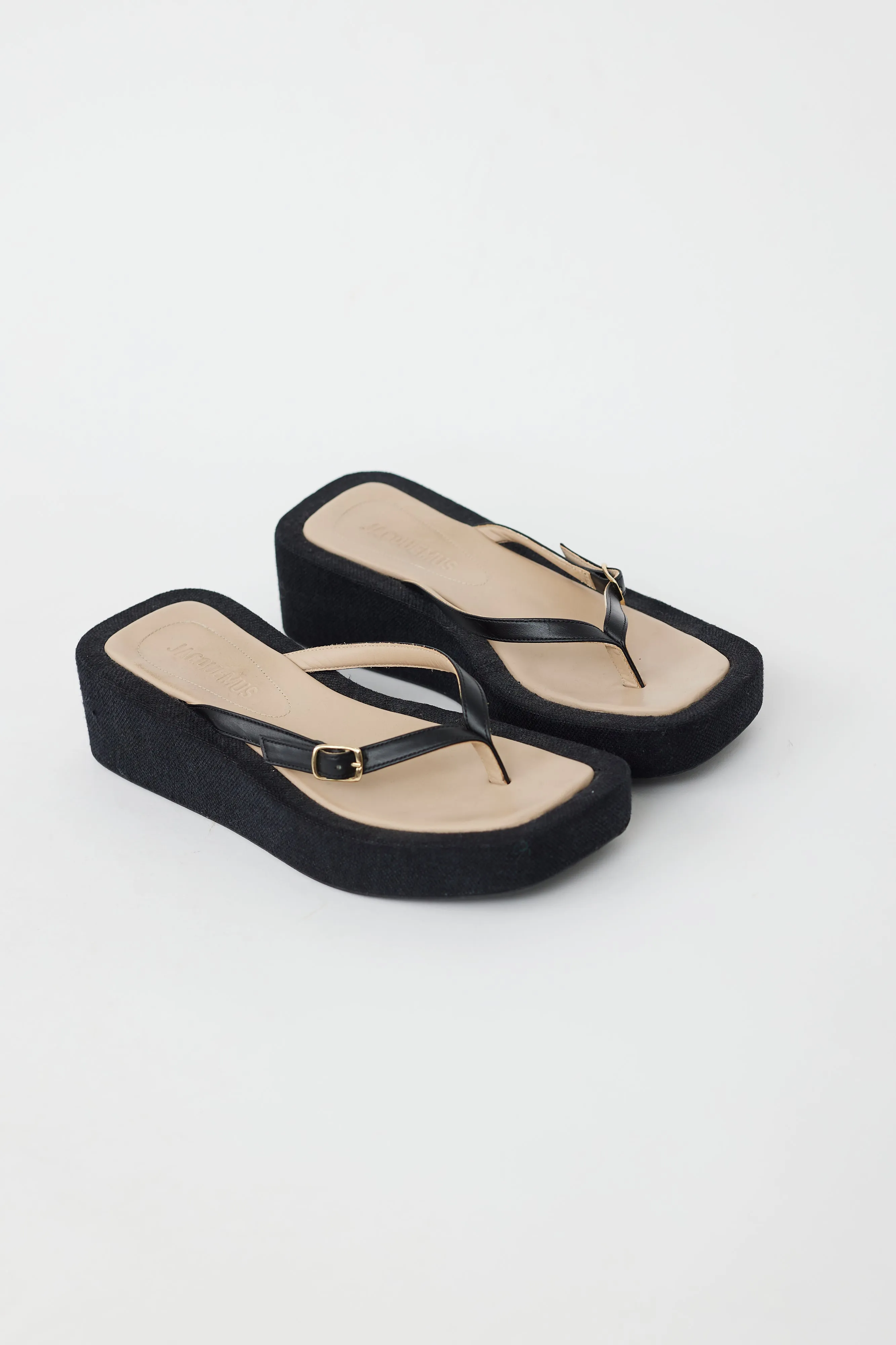 Black Les Tatanes Lin Platform Sandal