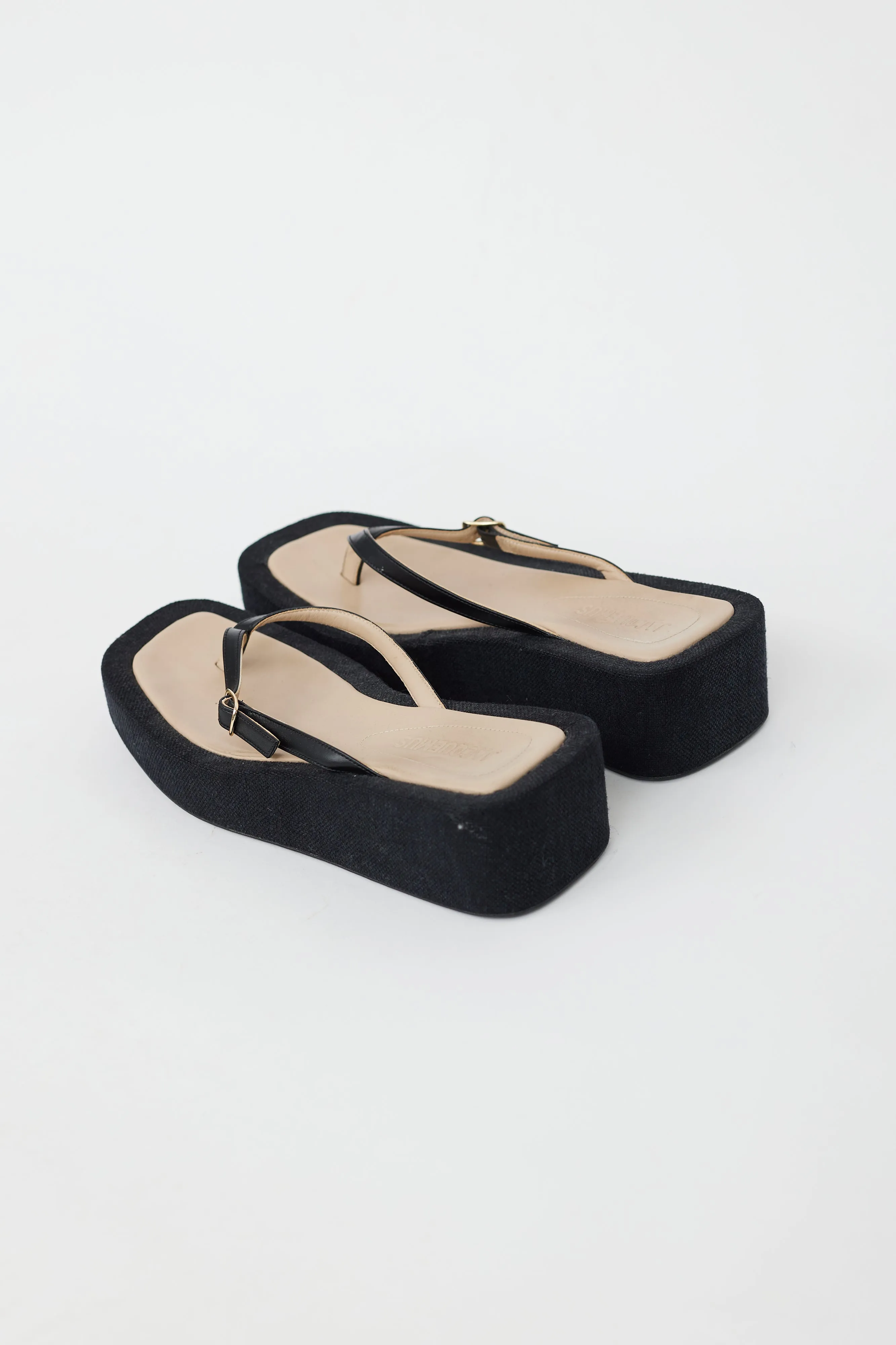 Black Les Tatanes Lin Platform Sandal