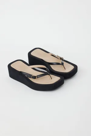 Black Les Tatanes Lin Platform Sandal
