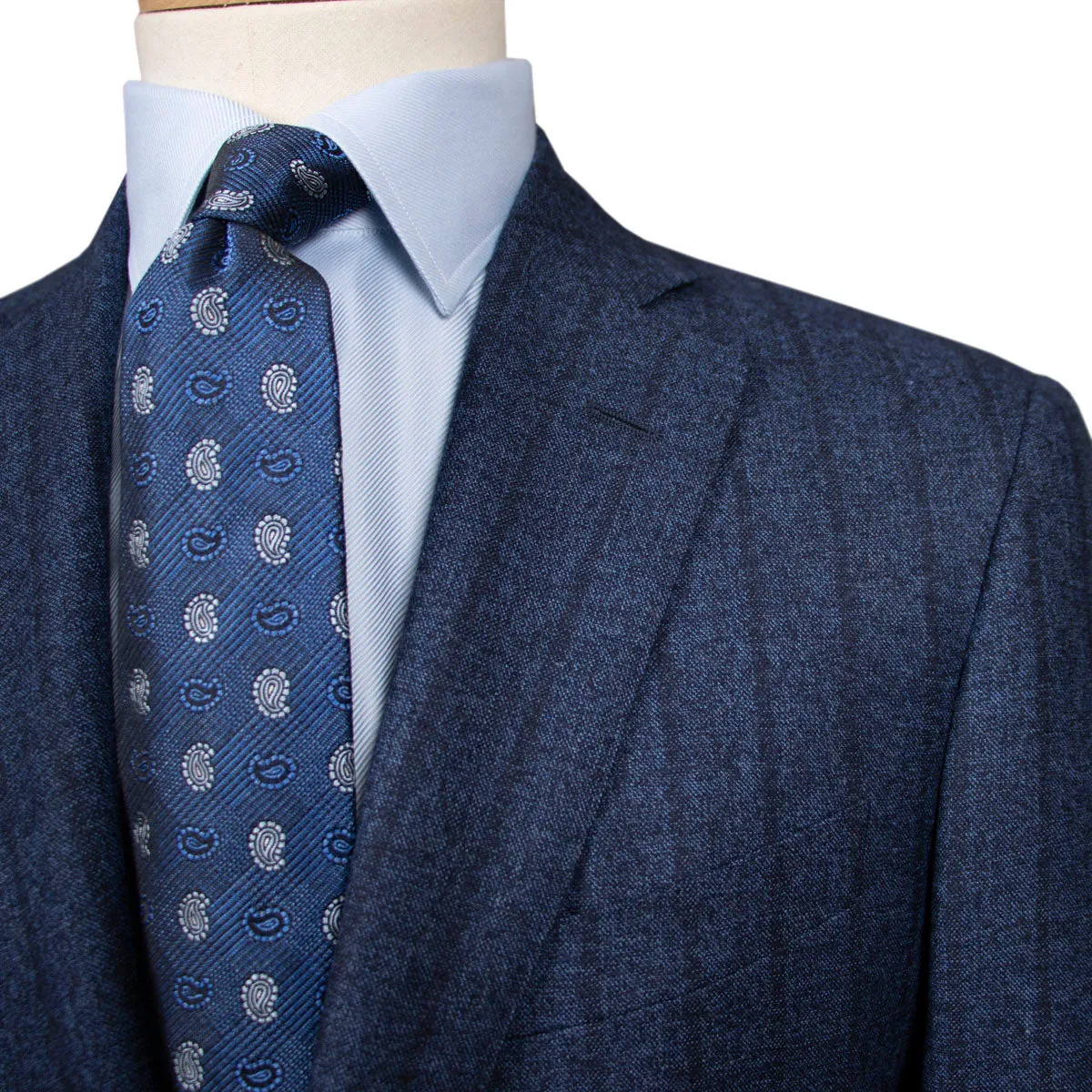 Blue Vertical Stripe 100% Wool Flannel Suit