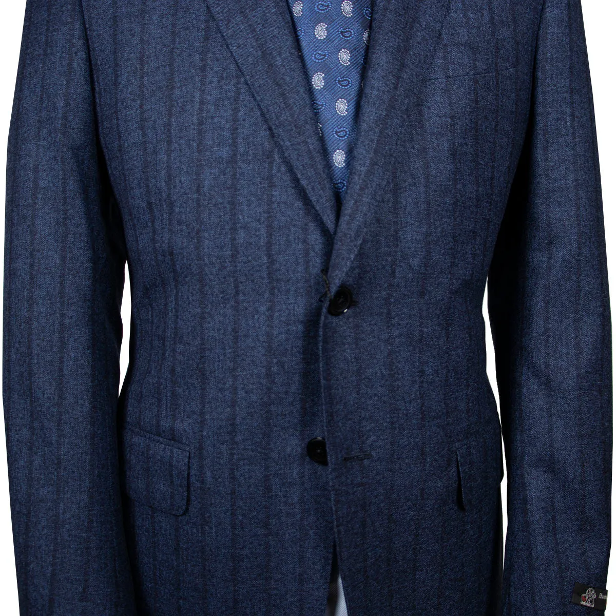 Blue Vertical Stripe 100% Wool Flannel Suit