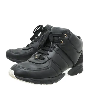 Chanel Black CC Lace Up Sneakers 38.5