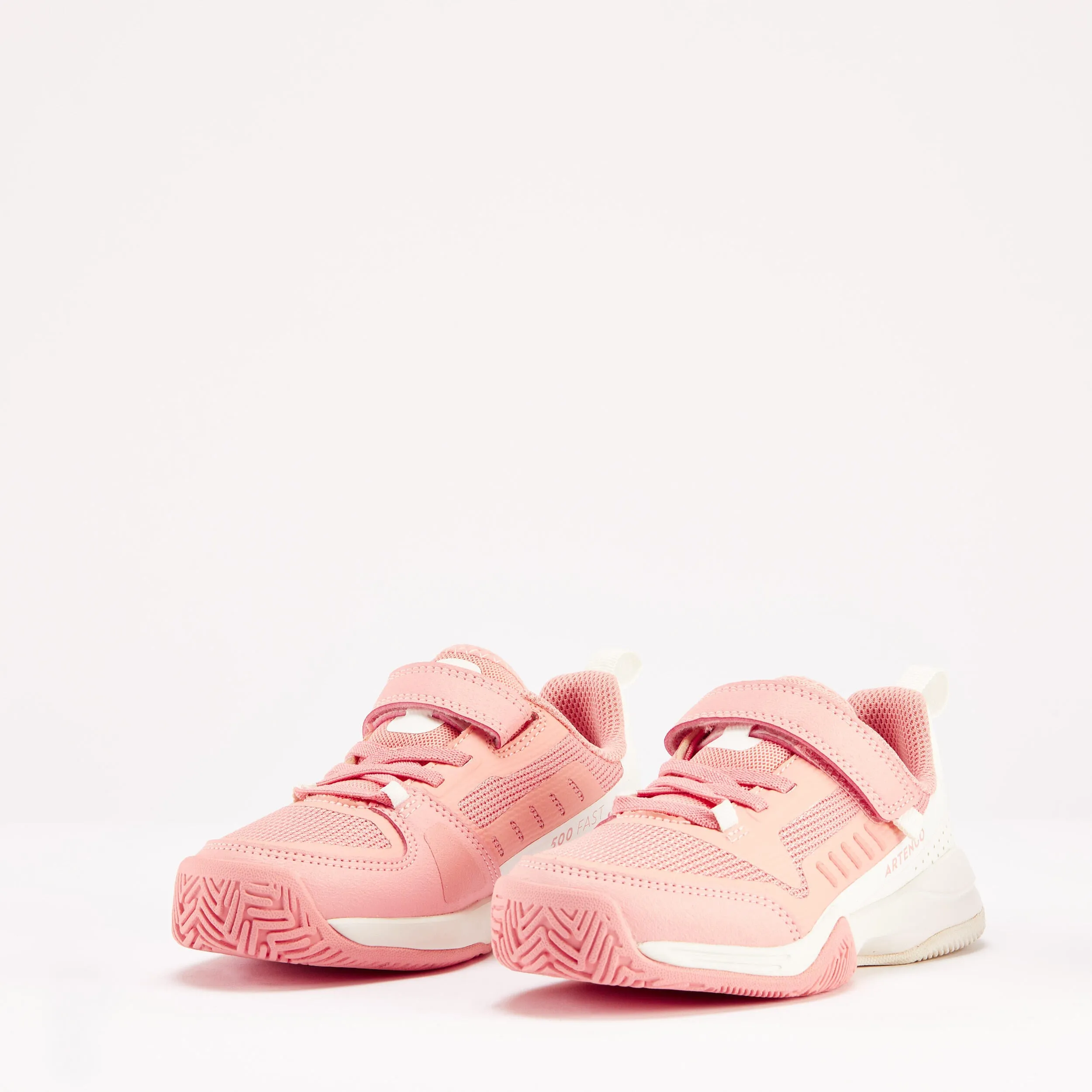 Children's tennis shoes - TS500 Fast KD Scratch Pinkfire Sneakers Velcro ARTENGO salmon pink/eggshell