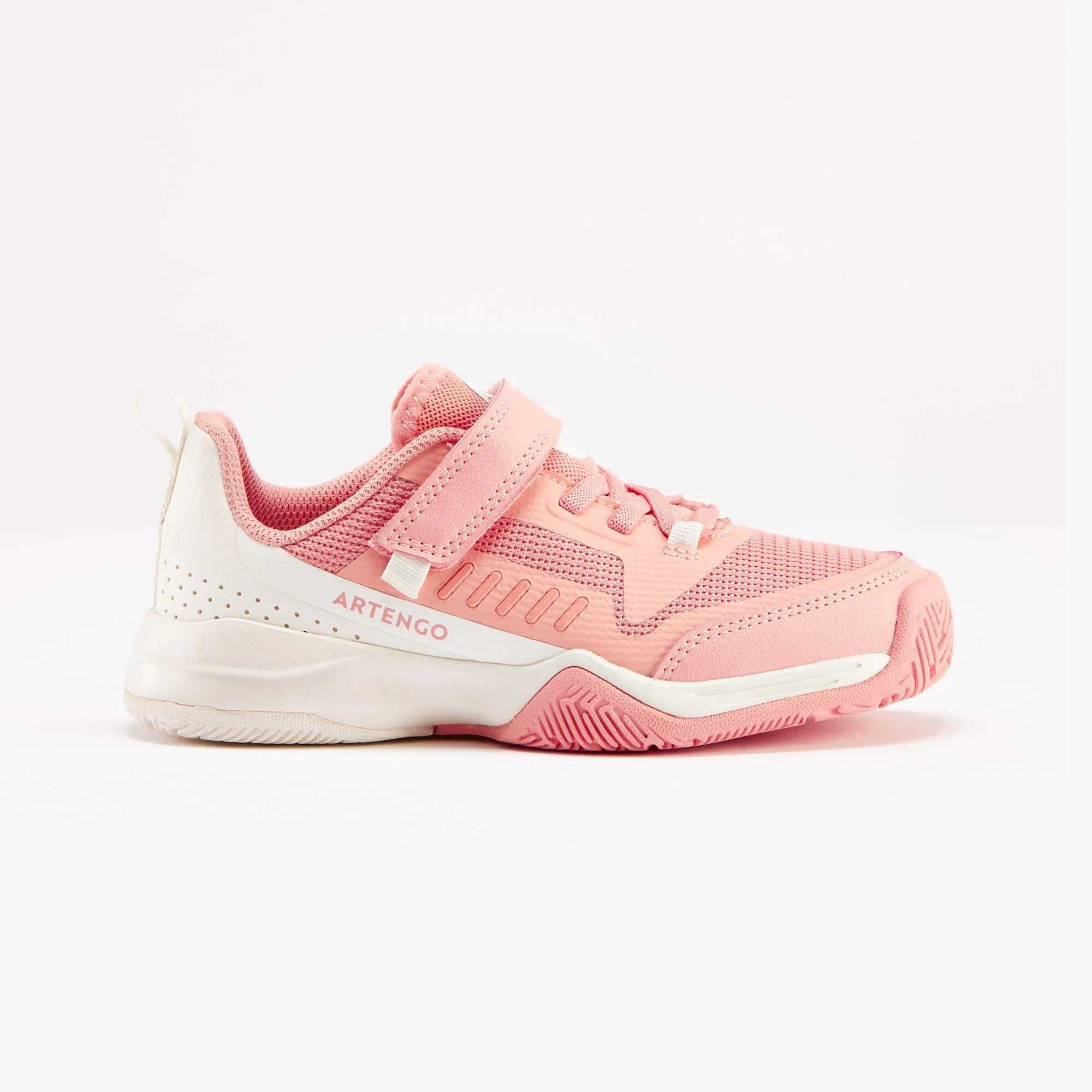 Children's tennis shoes - TS500 Fast KD Scratch Pinkfire Sneakers Velcro ARTENGO salmon pink/eggshell