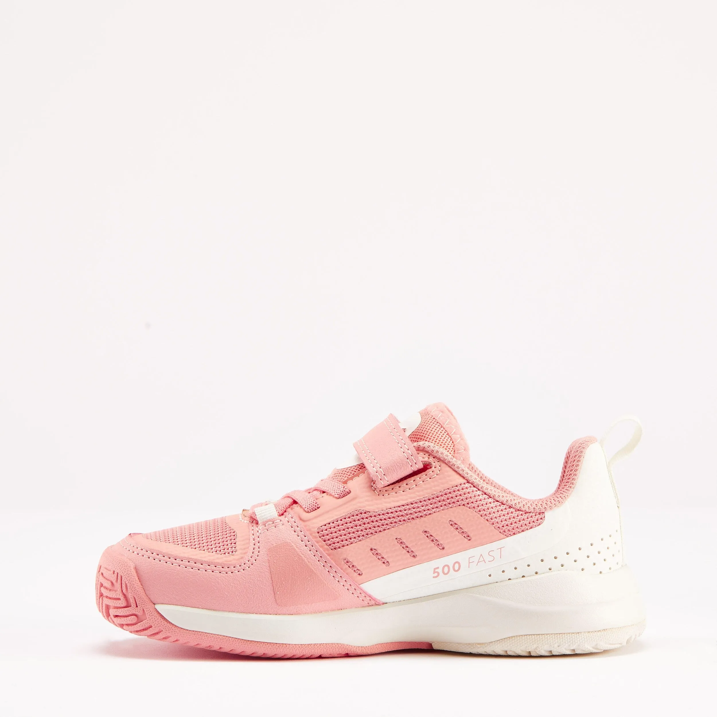 Children's tennis shoes - TS500 Fast KD Scratch Pinkfire Sneakers Velcro ARTENGO salmon pink/eggshell