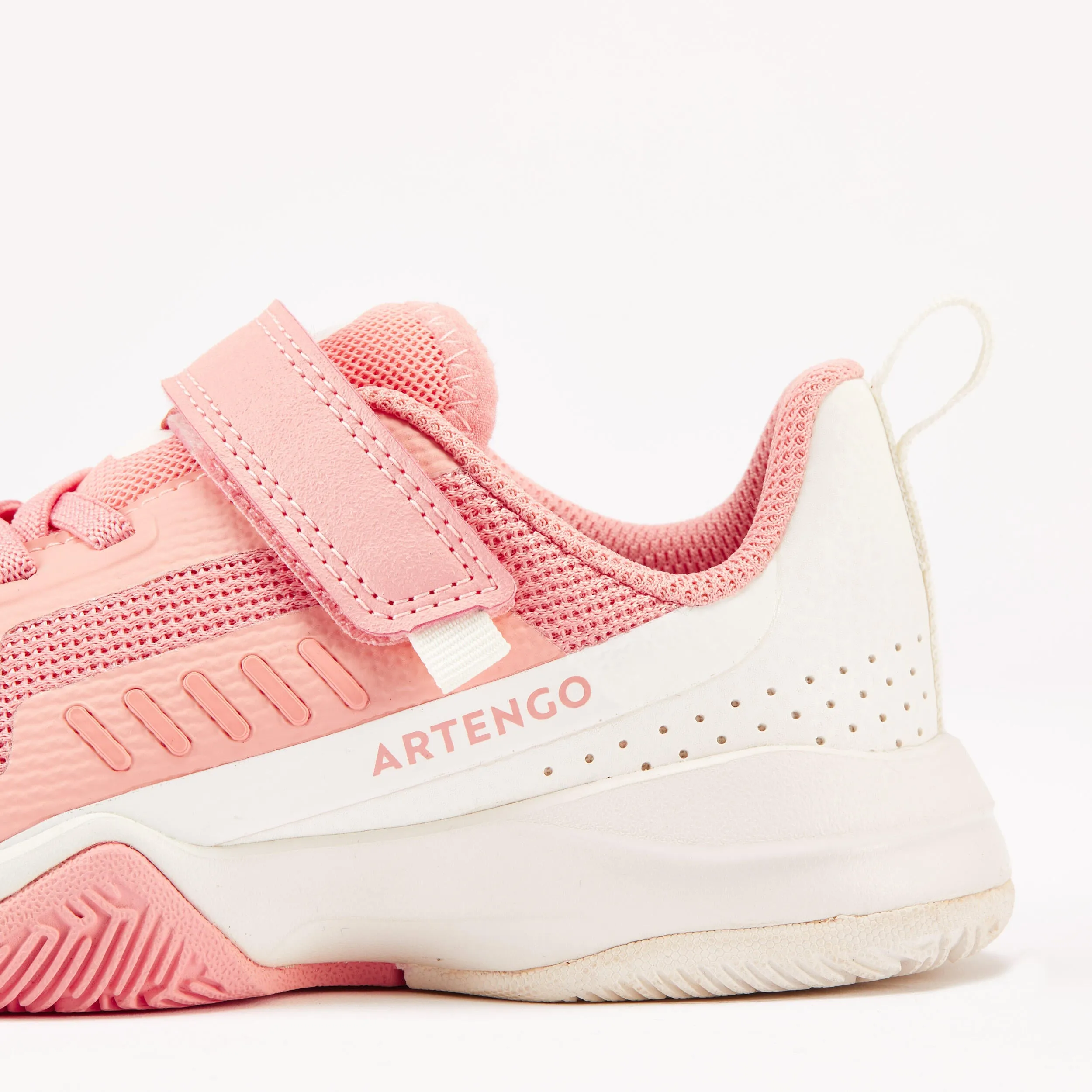 Children's tennis shoes - TS500 Fast KD Scratch Pinkfire Sneakers Velcro ARTENGO salmon pink/eggshell