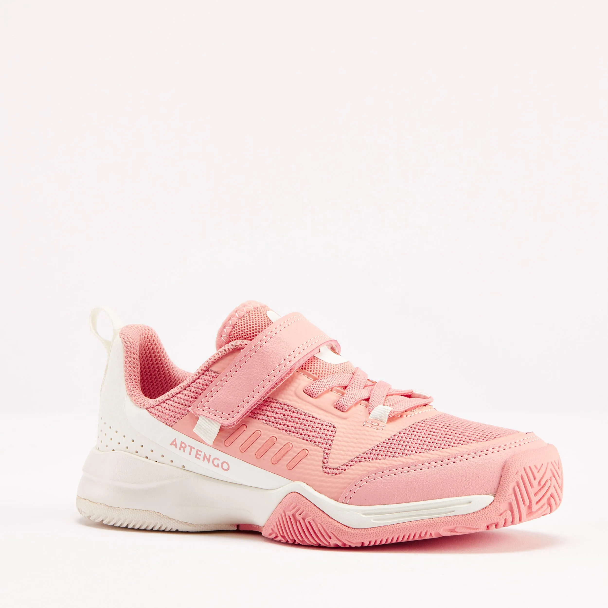 Children's tennis shoes - TS500 Fast KD Scratch Pinkfire Sneakers Velcro ARTENGO salmon pink/eggshell