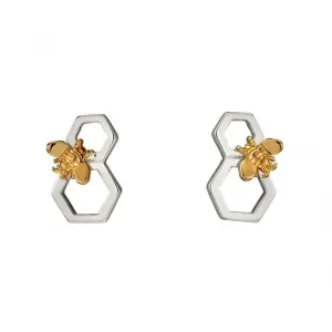 Elements Silver Honeycomb And Bee Silver Yellow Gold Earrings E5676
