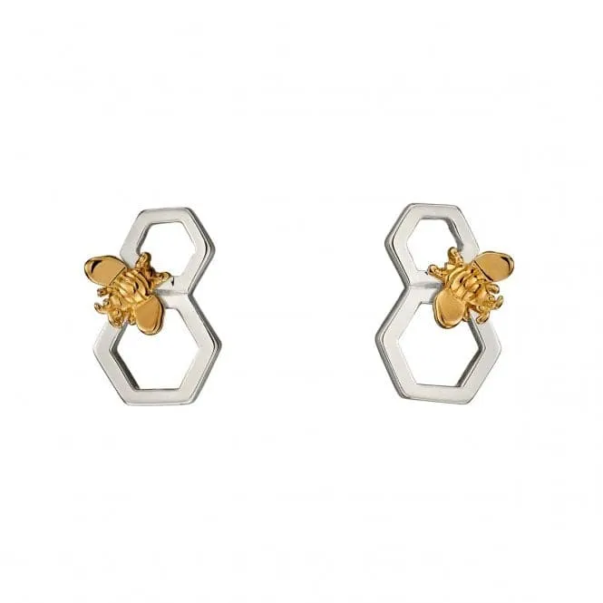 Elements Silver Honeycomb And Bee Silver Yellow Gold Earrings E5676