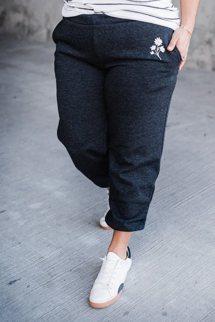 Embroidered Daisy Joggers