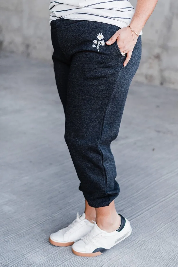 Embroidered Daisy Joggers