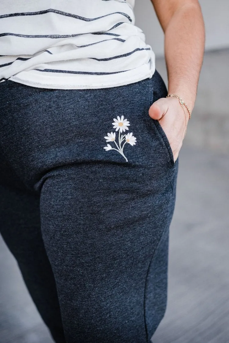 Embroidered Daisy Joggers
