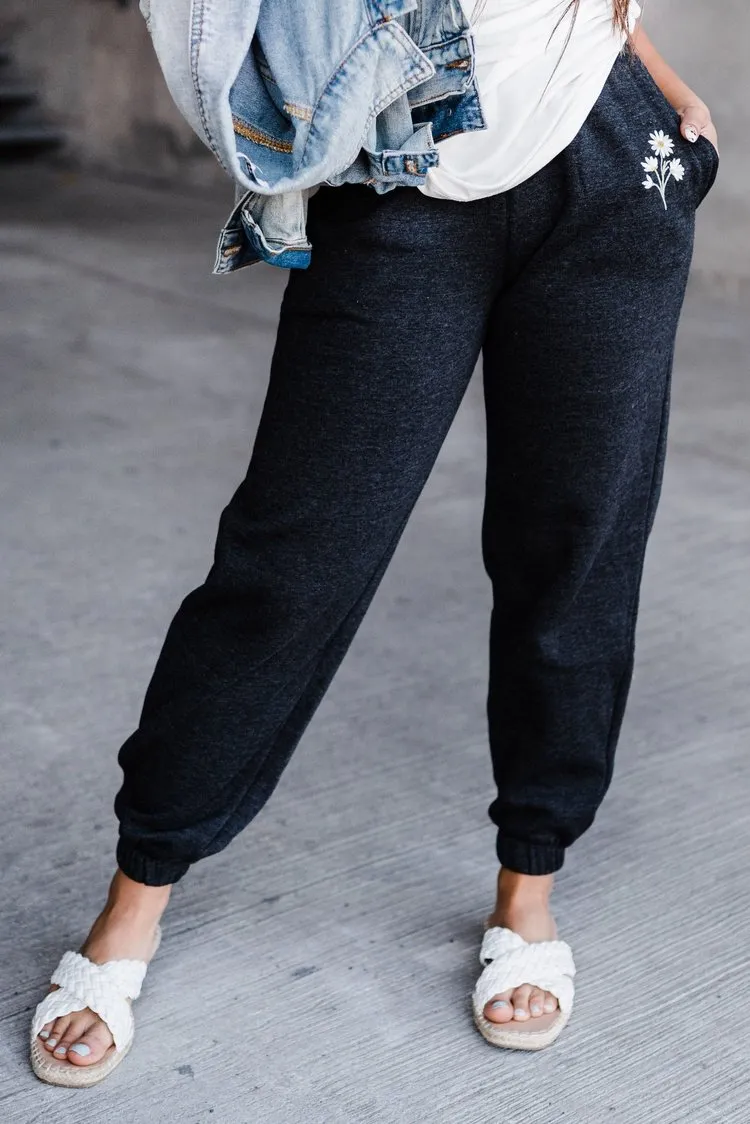 Embroidered Daisy Joggers