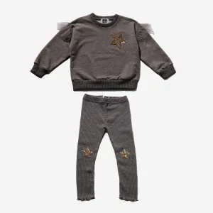 Girls 2 Piece Sets | Star Sweatshirt Set - Brown | Petite Hailey