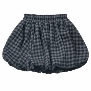 Grey Plaid Pattern Elastic Waist Bubble Skirt