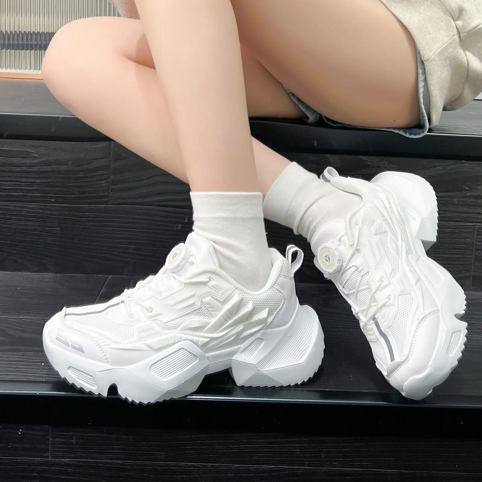 Height Boosting Chunky Heels Low Top Trainers Sneakers