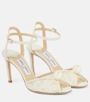 Jimmy Choo leather and lace Sacora 85 sandals, white