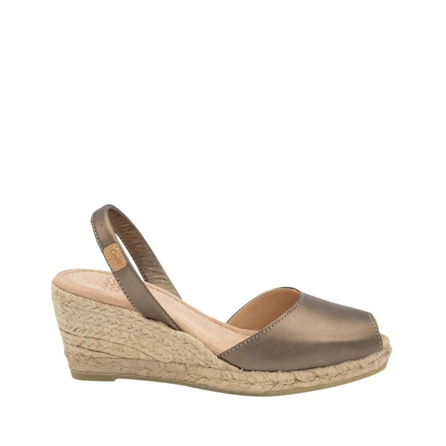Metallic Open Toe Leather Menorcan Espadrille For Women - Frida Montada 2006H Metallic