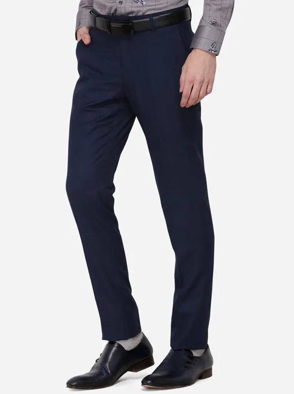 Navy Blue Checked Super Slim Fit Formal Trouser | JadeBlue