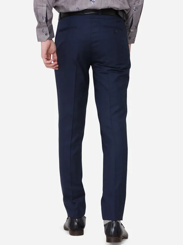Navy Blue Checked Super Slim Fit Formal Trouser | JadeBlue