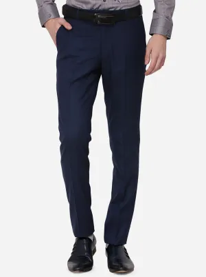 Navy Blue Checked Super Slim Fit Formal Trouser | JadeBlue