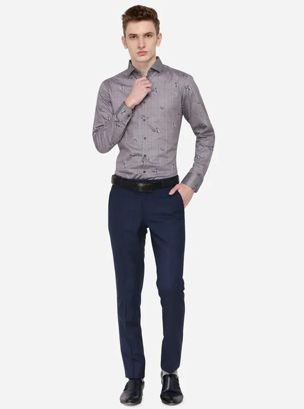 Navy Blue Checked Super Slim Fit Formal Trouser | JadeBlue