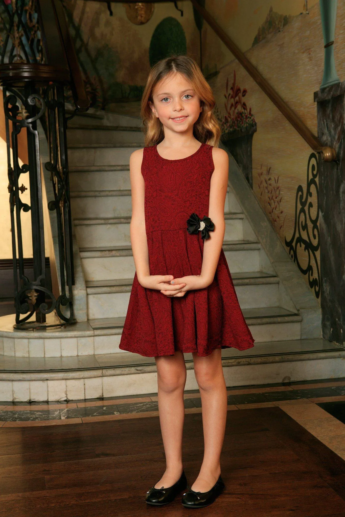 Ruby Red Floral Sleeveless Skater Fit and Flare Mother Daughter Dress