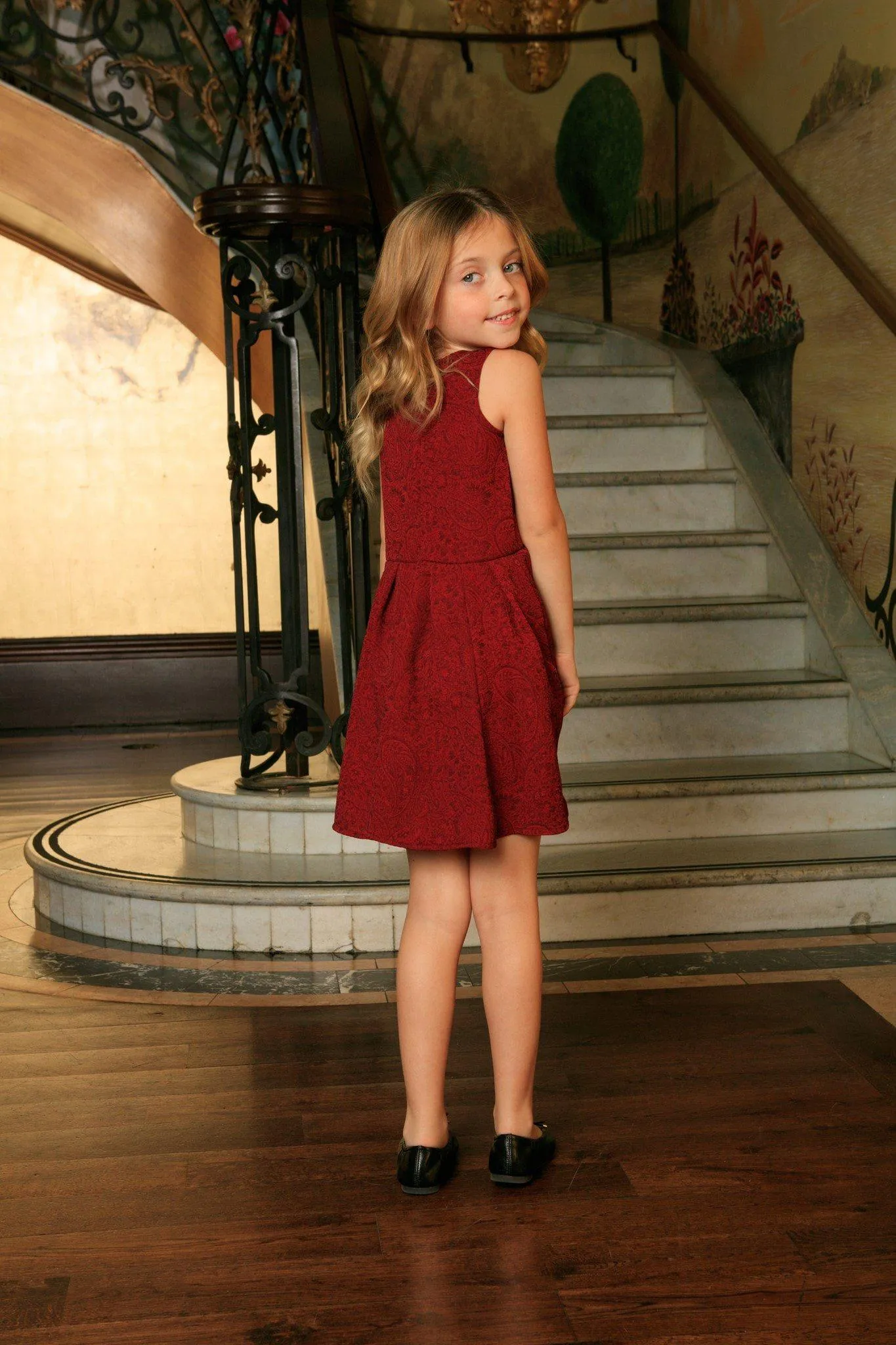 Ruby Red Floral Sleeveless Skater Fit and Flare Mother Daughter Dress